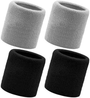Produktbild von PolkaHome® Schweißbänder Handgelenk – 2 Paar saugfähige Baumwoll-Schweißbänder, Schwarz, One Size