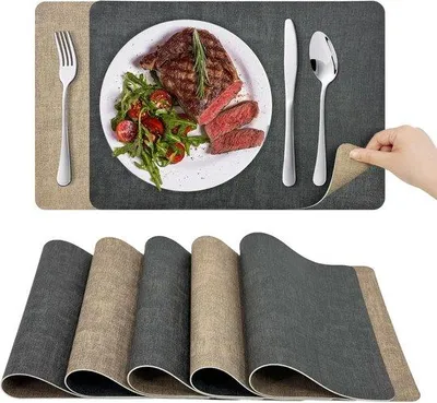 Zdjęcie produktu dla Wodoodporne podkładki, zestaw 6 sztuk, beżowe, skórzane, antypoślizgowe, dwustronne