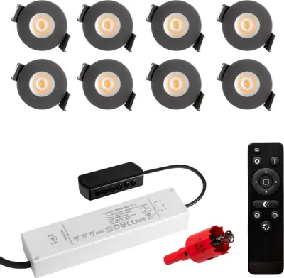 Produktbild von S-Polylight PREMIUM Mini LED- Einbauspots Warmweiss 3.000K, DIMMBAR, IP65, FUNK 3W LED Einbaustrahler Terrassenüberdachung, Terrassenbeleuchtung, Bad, Sauna, LED Spots mit Fernbedienung (ANTHRAZIT, 8x LED-SET)