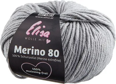 Produktbild von Elisa Wolle Merino 80,extrafeine superweiche 100% Wolle, 50g/80 m, 7157 grau