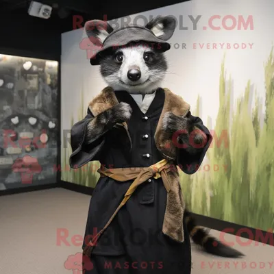 Immagine prodotto di Personaggio mascotte REDBROKOLY zibetto nero vestito con cappotto e fasce