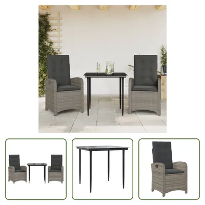 Produktbild von The Living Store 3-tlg. Garten-Essgruppe mit Kissen Grau Poly Rattan