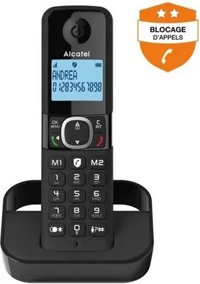 Image de Téléphone Fixe Sans Fil ALCATEL F860, Noir, Blocage d'Appels Indésirables, 2 Touches Mémoire Directe, Journal 50 Appels