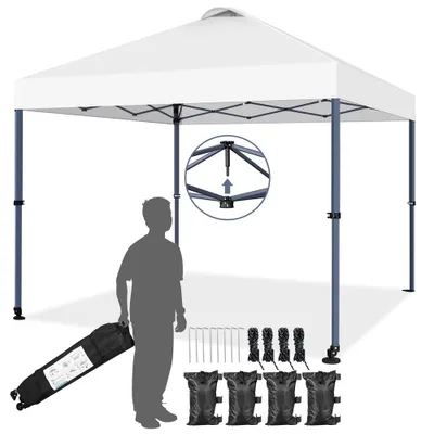Produktbild von Yaheetech Faltpavillon 3x3m Pavillon mit Rollen & Tragtasche, höhenverstellbarer Gartenpavillon, Pop Up Pavillon, wetterfest, wasserdicht, Weiß