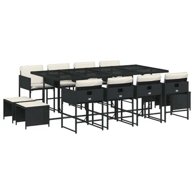Produktbild von vidaXL 13-tlg. Garten-Essgruppe mit Kissen Schwarz Poly Rattan
