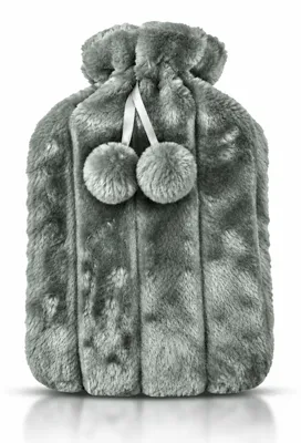 Produktbild von Wärmflasche 2.0L mit Deckel und Kuschelweichem Fellbezug, Kängurutasche - Auslaufsicher, Bettflasche mit weichem Abnehmbarem Bezug (grau)