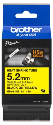 Produktbild von brother Schrumpfschlauch HSe-611E HSE611E, 5,2 mm schwarz auf gelb