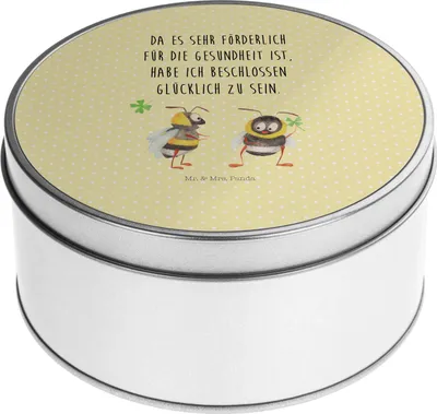Produktbild von Mr. & Mrs. Panda Blechdose Hummeln Kleeblatt - Gelb Pastell - Geschenk, Keksdose, Hummel, keksdosen, glücklich Werden, Gute Laune, Biene, Dose, Teedose, zuckerdose, sein