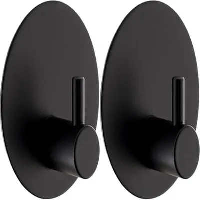 Produktbild von Set mit 2 runden, selbstklebenden Wandhaken aus Edelstahl 304 für Bad und Küche (schwarz)
