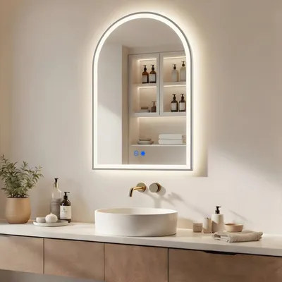Obrázek produktu pro Koupelnové zrcadlo ARTFORMA LED, obloukové, 70 x 100 cm, stříbrné, s dotykovým ovládáním a ochranou proti zamlžování
