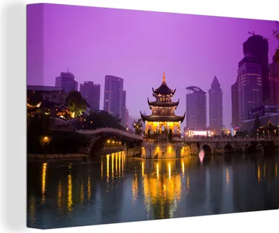 Produktbild von OneMillionCanvasses® - Leinwandbilder - 140x90 cm, Die alte Militärstadt in China erstrahlt, Wandbilder Kunstdruck Wanddekoration - Foto auf Leinwand - Gemälde auf Holzrahmen