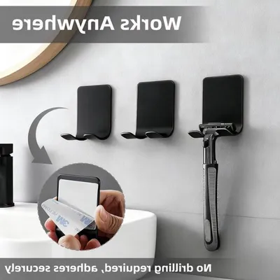 Rasiererhalter für Dusche, 2 Stück, Edelstahl, selbstklebende Haken, geeignet für Badezimmer, Wand und Tür, kein Bohren