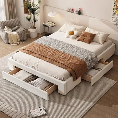 Obrázek produktu pro Postel 160 × 200 cm, 3 zásuvky, bez čela, béžová
