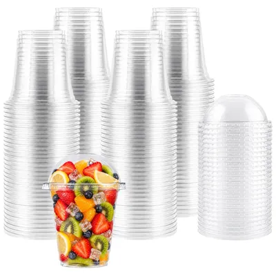 100 PET-Becher 360 ml mit Deckel, transparent, für Kaltgetränke