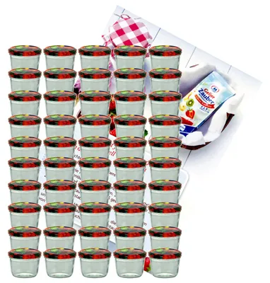 Image de lot de 50 pots 230 ml To 82 fruits avec couvercle et livret de recettes Diamant Gelierzauber