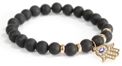 Imagen del producto de Hamsa / Ágata negra - Pulsera de piedras preciosas