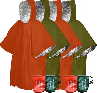 Imagen del producto de Poncho de supervivencia con capucha, juego de 4 unidades, impermeable, ideal para actividades al aire libre y situaciones de emergencia