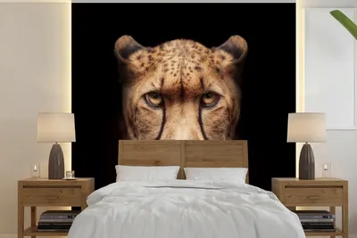 Produktbild von MuchoWow® Fototapete für Wohnzimmer oder Schlafzimmer Wandtapete Vinyl Motivtapete Gepard - Tiere - Schwarz - 280x280 cm - Hintergrundbild