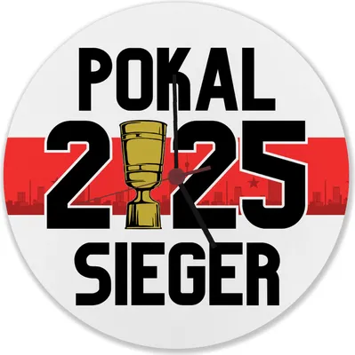 A round clock with text and graphics related to a sports victory.