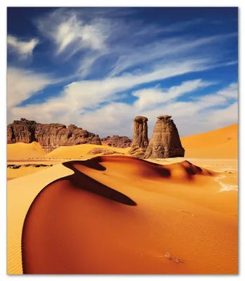 Produktbild von Wallario Herdabdeckplatte aus Glas, Größe 52 x 60 cm 1-teilig, Motiv Felsen und Sand in der Sahara Wüste