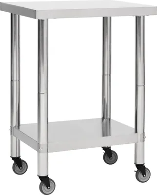 Produktbild von DELUKE® Edelstahl Arbeitstisch mit Rollen BEWO 60x45x85cm, Edelstahl Gastro-Tischwagen Arbeitsfläche Gastro-Küchentisch Servierwagen mobil