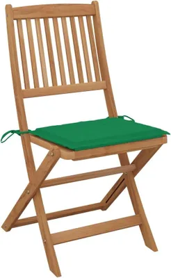 Produktbild von 2 klappbare Gartenstühle aus massivem Akazienholz mit Sitzkissen für Terrasse, bis 110 kg pro Sitzplatz belastbar