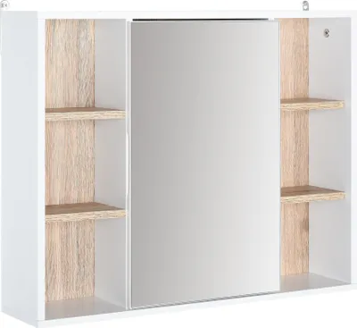Image de HOMCOM Armoire murale, meuble salle de bain avec miroir, miroir salle de bain avec rangement, placard à portes et 6 compartiments ouverts, 60 x 14,5 x 49,4 cm, blanc