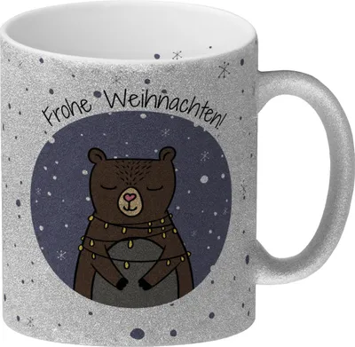 Produktbild von Frohe Weihnachten Glitzer-Kaffeebecher mit süßem Bären