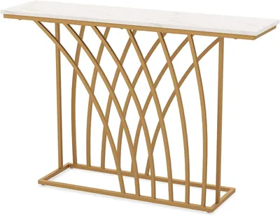 Produktbild von 120 x 30 x 80 cm Konsolentisch, Beistelltisch mit Metallrahmen, Flurtisch Schmal für Eingangsbereich & Wohnzimmer, Belastbar bis 20kg, Gold