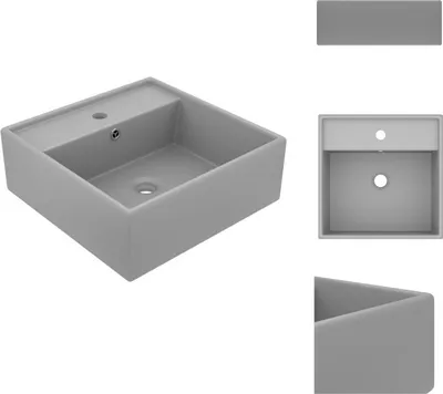 Obrázek produktu pro vidaXL umyvadlo s přepadem čtvercové matné světle šedé 41x41 cm - Koupelnová umyvadla