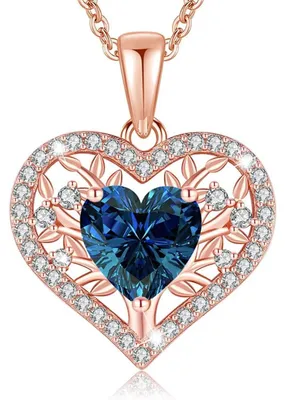 Image de Collier "Arbre de vie" pour femmes, en argent sterling 925 plaqué rose, avec pendentif de pierre de naissance, longueur 45+5 cm