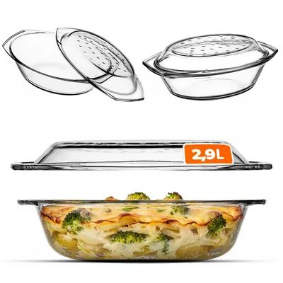 Zdjęcie produktu dla KADAX Naczynie Żaroodporne 2,9L z Pokrywką Do Zapiekania Owalne Szklane