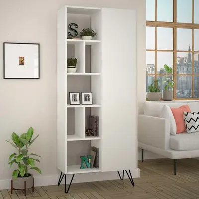 Obrázek produktu pro DECORTIE Jedda moderní vitrína na knihy bílá 81 x 30 x 191 cm