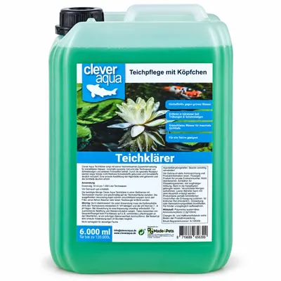 Clever Aqua Teichklärer, 6 L auf weißem Hintergrund, KI-generiertes Bild