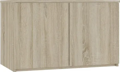 A light brown cabinet with two doors.