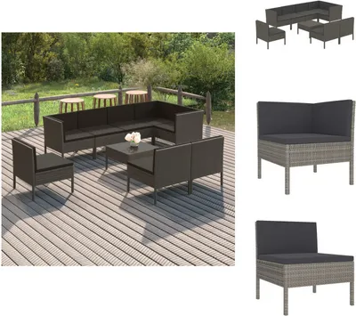 Produktbild von vidaXL 9-tlg. Garten-Lounge-Set mit Auflagen Poly Rattan Grau -  Gartenmöbel-Sets