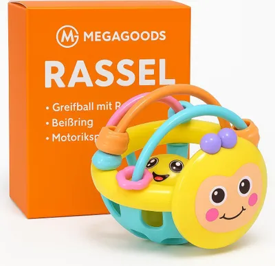 Produktbild von Baby Greifball 10 cm mit Rassel Beißring Motorikspielzeug DE.