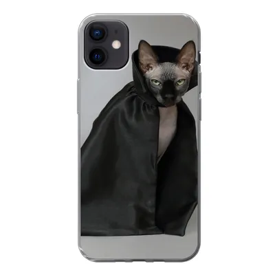 Produktbild von MuchoWow® Handyhülle Schutzhülle Hülle für iPhone 12 mini Katze - Umhang - Schwarz Silikon Softcase Handy Hülle - Bild