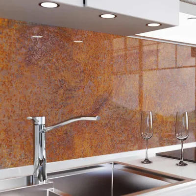 Produktbild von danario Küchenrückwand selbstklebend - Glasoptik - Spritzschutz Küche - versteifte PET Folie - 0,8 mm - Rost - 60cm x 280cm