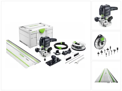 Produktbild von Festool OF 1010 REBQ-Set+Box Oberfräse 1010 W 55 mm Hub ( 577186 ) + 10 tlg. Fräser Set + Führungsschiene + Systainer