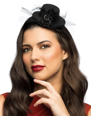 Immagine prodotto di Mini cappello gotico con piume e rose nero - Taglia unica