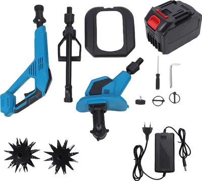 Produktbild von Elektrische Gartenfräse mit 4,5-Ah-Akku, leistungsstark, 2 Räder, kabellos, für Garten, Rasen und Bodenbearbeitung, EU-Stecker