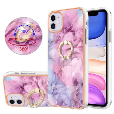 Immagine prodotto di Custodia per iPhone 11, custodia protettiva in silicone TPU bumper a fantasia con supporto ad anello Rosa