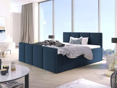 Produktbild von Bett, Boxspringbett STAR mit Fußteil, Bonell-Matratze, T25 Topper, mit 2 Bettkästen, Doppelbett, Stauraum, 180x200 cm (Dunkelblau - Kronos 09)