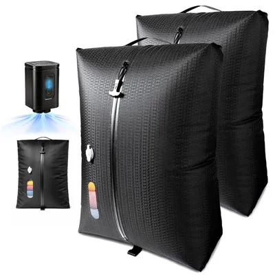 Immagine prodotto di Sacchetti sottovuoto per abbigliamento da viaggio, confezione da 2 pezzi + pompa senza fili, dimensioni 70x55 cm, impermeabili, grado di protezione IP67