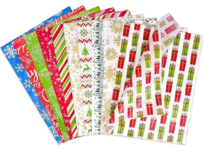 Image de Papier de soie pour Noël, 100 feuilles, 10 motifs, flocons de neige, format 50 x 35 cm
