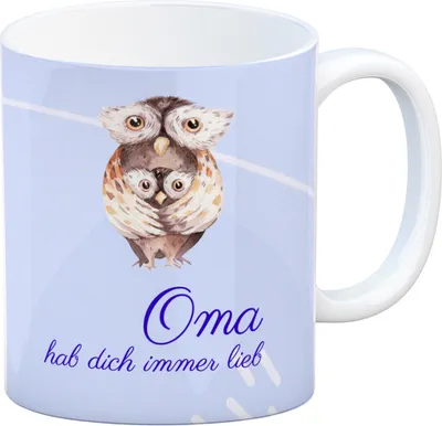 Produktbild von Oma hab dich immer lieb Kaffeebecher mit niedlicher Eule in blau