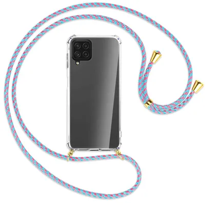 Produktbild von Handykette Backcover-Schutzhülle mit Band (Metall goldfarben) für Samsung Galaxy A22 4G (A225) - pink/mint