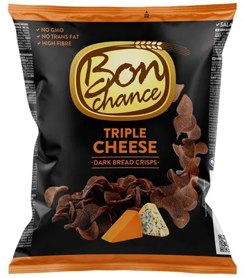 Produktbild von Bon Chance Dark Bread Crisps Triple Cheese 120g