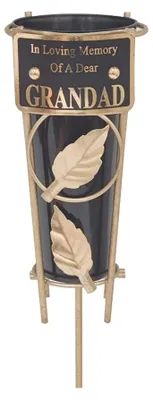 Grabvase mit Spike, schwarz, personalisiert, 35 x 10 cm, Metall